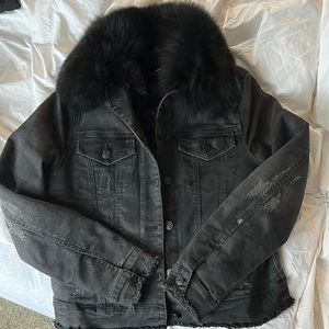 Generation love real fox fur lined denim jacket